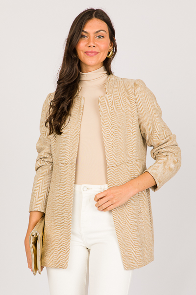 Herringbone Open Jacket, Oatmea