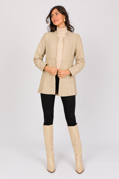 Herringbone Open Jacket, Oatmea