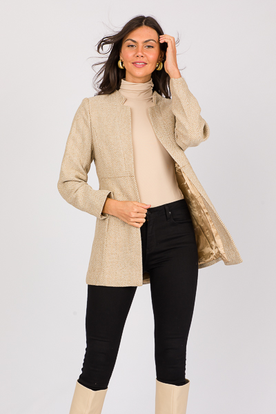Herringbone Open Jacket, Oatmea