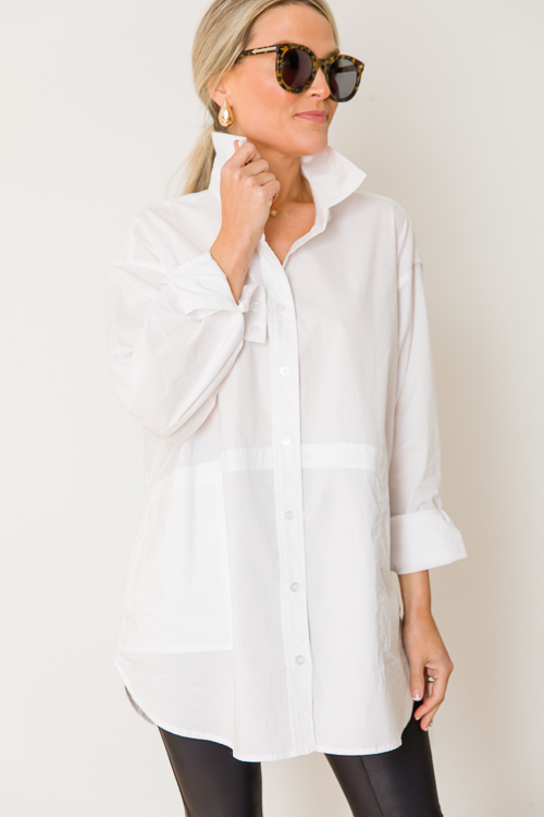 Side Pocket Tunic Shirt, White - New Arrivals - The Blue Door Boutique