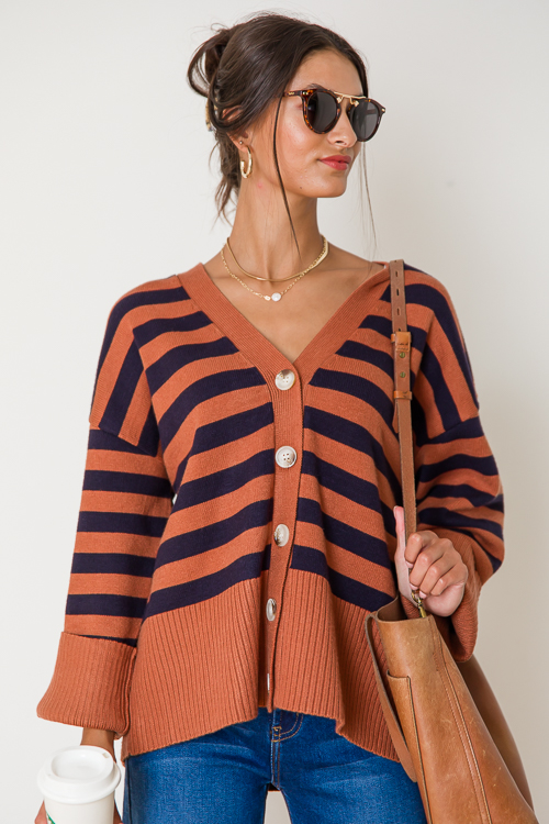 Stripe Button Sweater, Copper