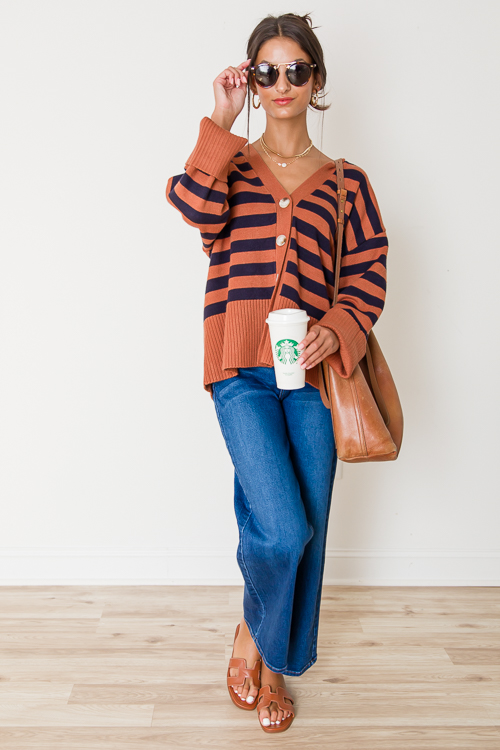 Stripe Button Sweater, Copper