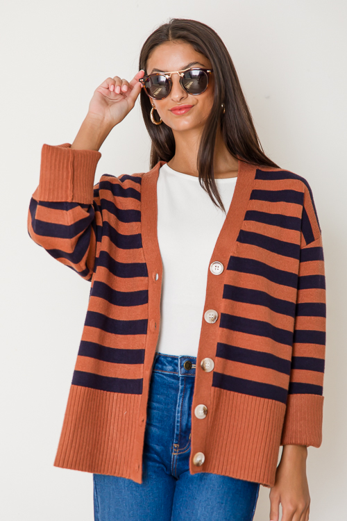 Stripe Button Sweater, Copper