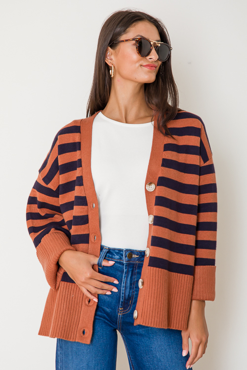 Stripe Button Sweater, Copper