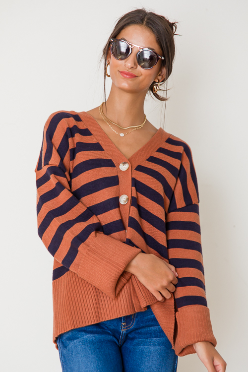 Stripe Button Sweater, Copper