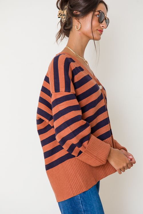 Stripe Button Sweater, Copper