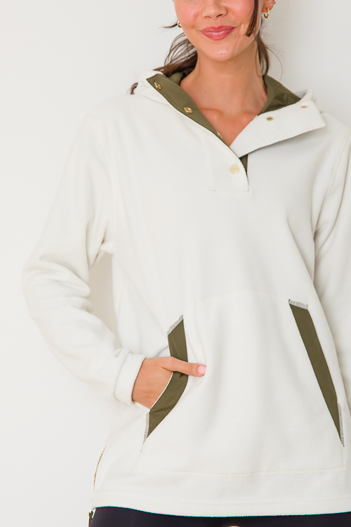 Side Zip Hoodie, Ivory/Olive