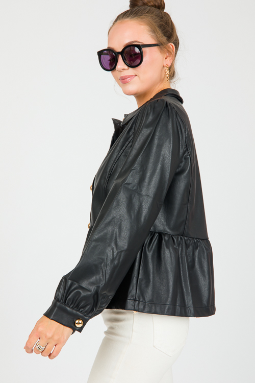 Peplum Leather Jacket, Black