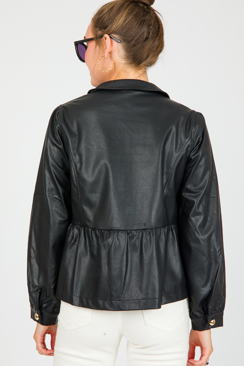 Peplum Leather Jacket, Black