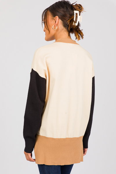Colorblock Button Swtr, Taupe/Black - New Arrivals - The Blue Door Boutique