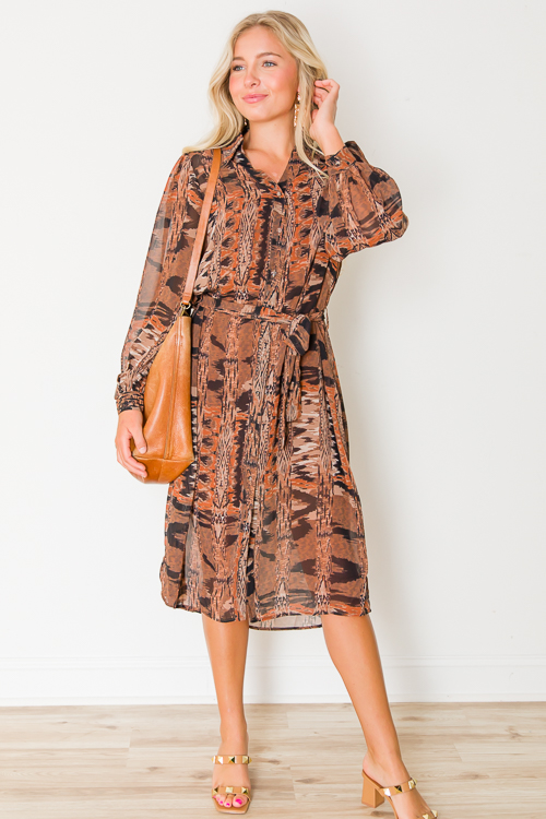 Printed Shirt Dress, Indigo/Tan