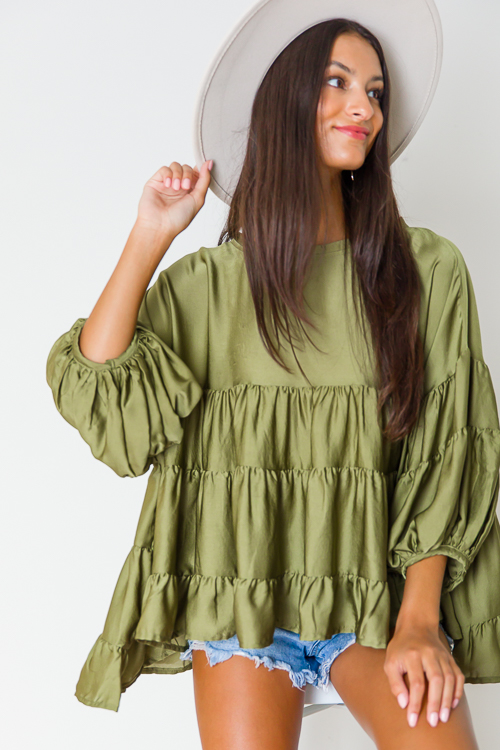 Oversize Tier Blouse, Olive