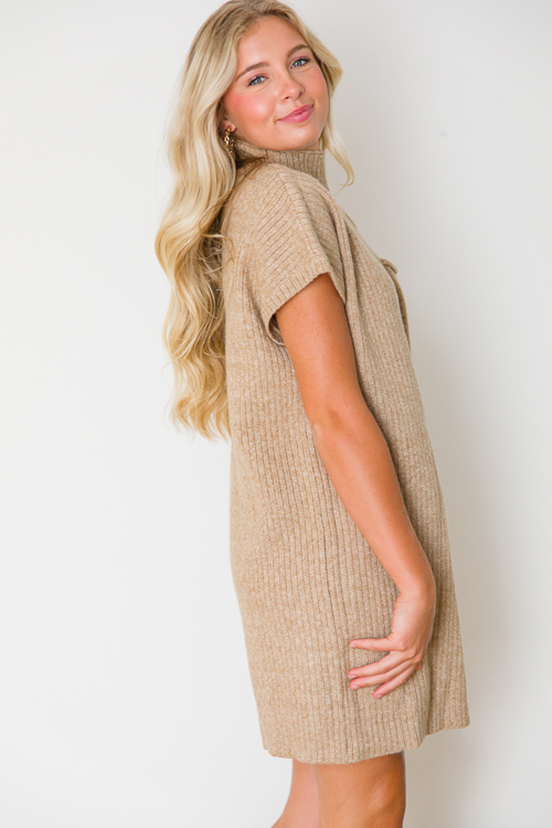 Pocket Sweater Dress, Tan