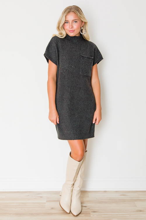 Pocket Sweater Dress, Black