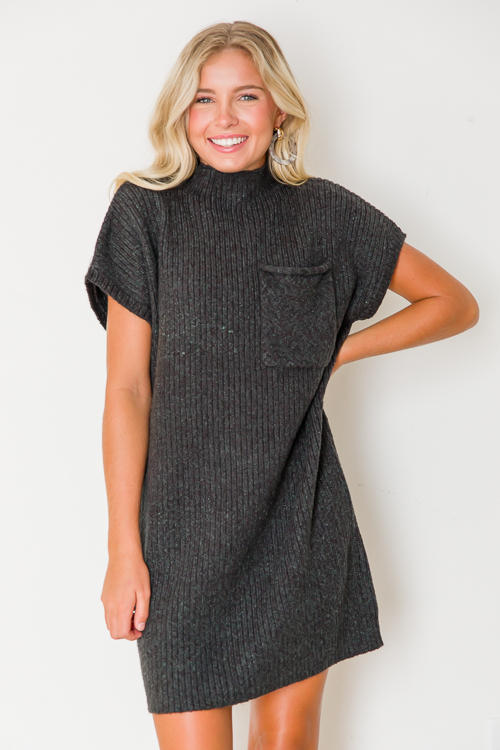 Pocket Sweater Dress, Black