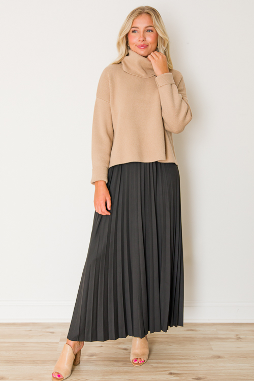 Pleated Knit Midi Skirt, Black New Arrivals The Blue Door Boutique