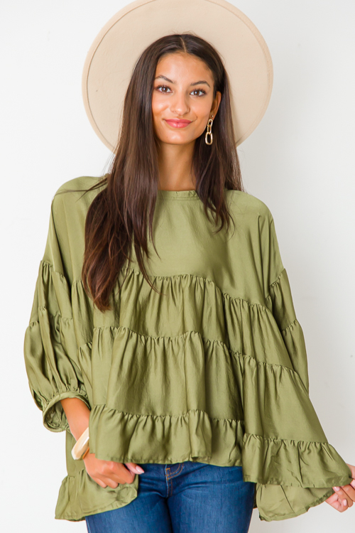 Oversize Tier Blouse, Olive