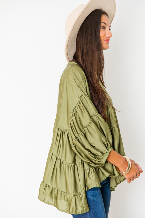 Oversize Tier Blouse, Olive