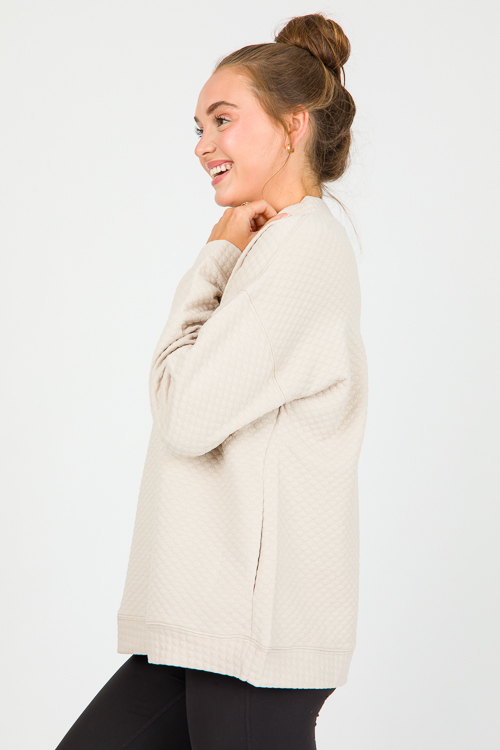 Textured Pocket Pullover, Beige