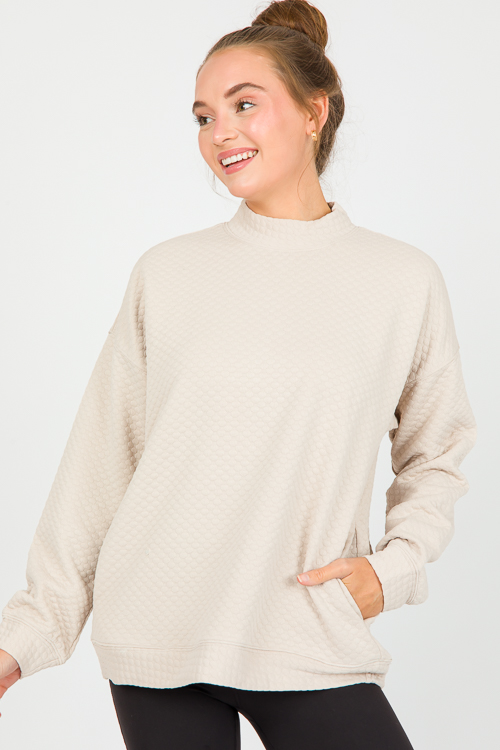 Textured Pocket Pullover, Beige