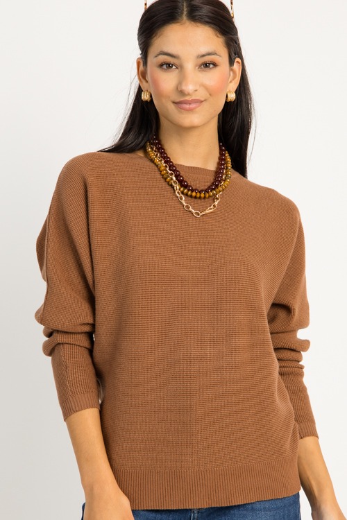 Waffle Texture Sweater, Caramel