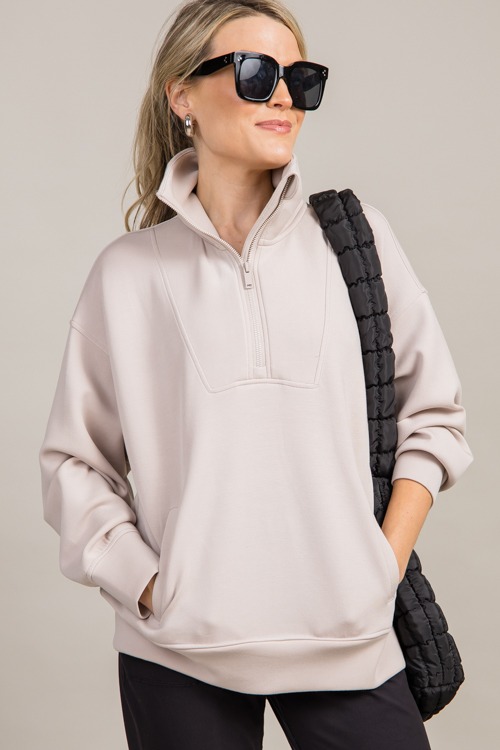 Modal Mock Neck Pullover, Mocha Cream