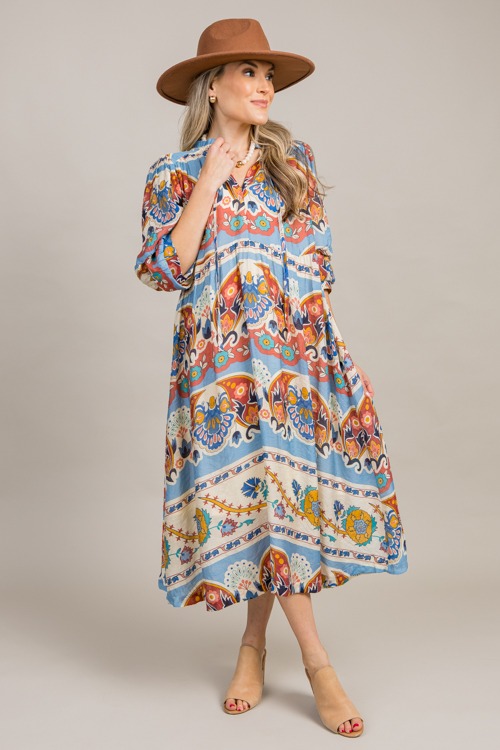 Raven Floral Midi, Blue Mix