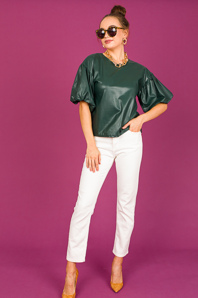 Asher Leather Top, Hunter Green