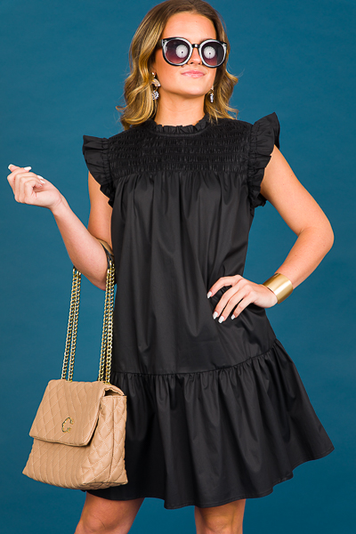 Poplin Smock Black Dress