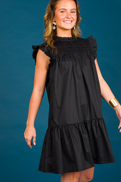 Poplin Smock Black Dress