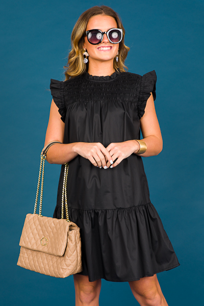 Poplin Smock Black Dress