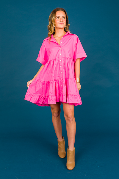Button Front Shirt Dress, Pink