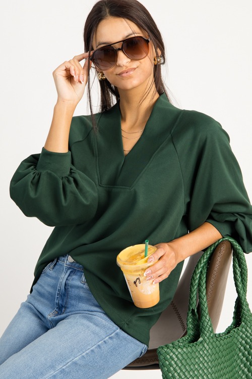 Jane V-Neck Pullover, Hunter Green