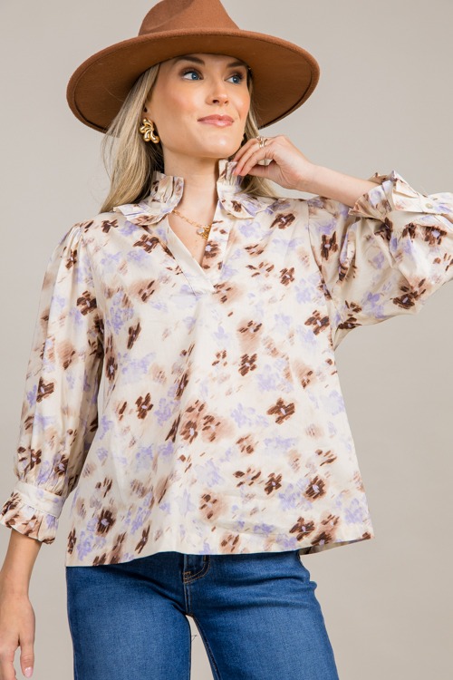 Floral Haze Ruffle Blouse, Cream