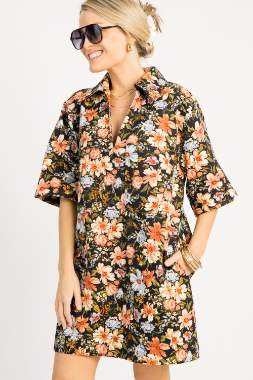 Janine Floral Dress, Black Multi