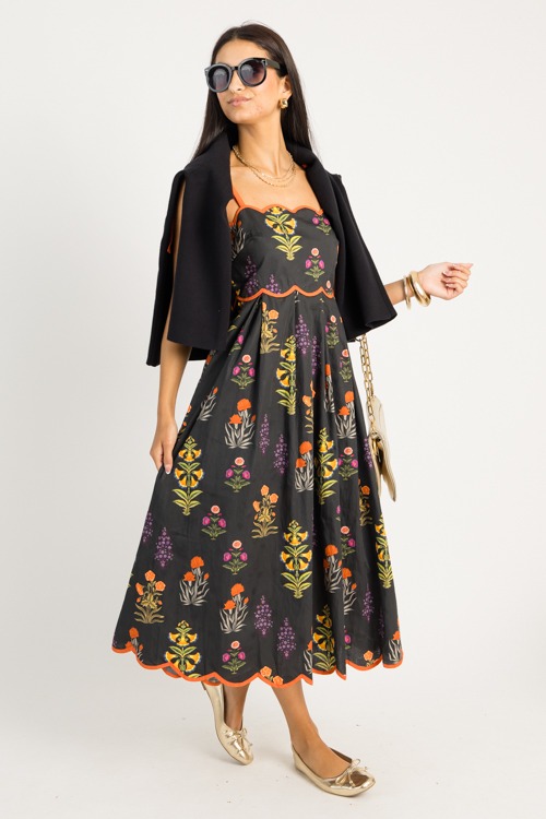Fresh Blooms Scallop Midi, Black