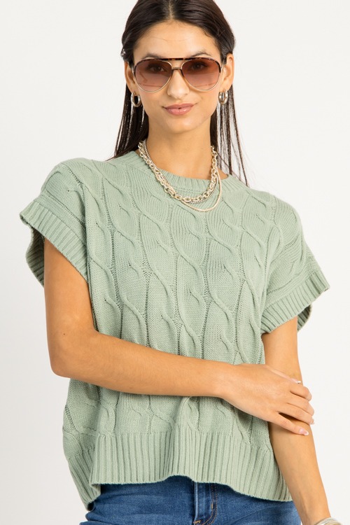 Morgan Cable Sweater, Sage Green