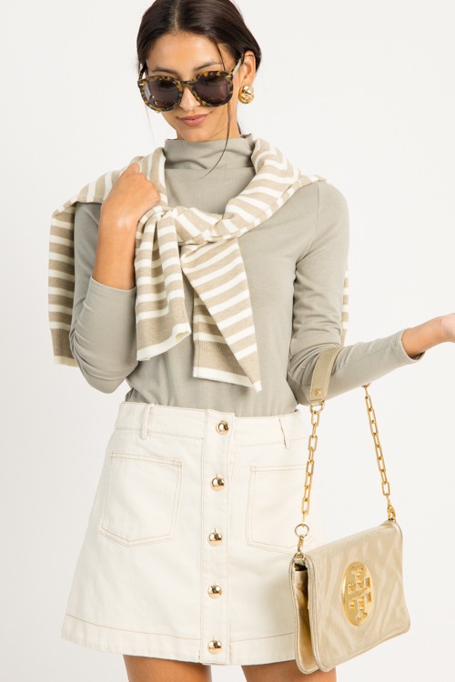 Gold Button Pocket Skirt, Ivory