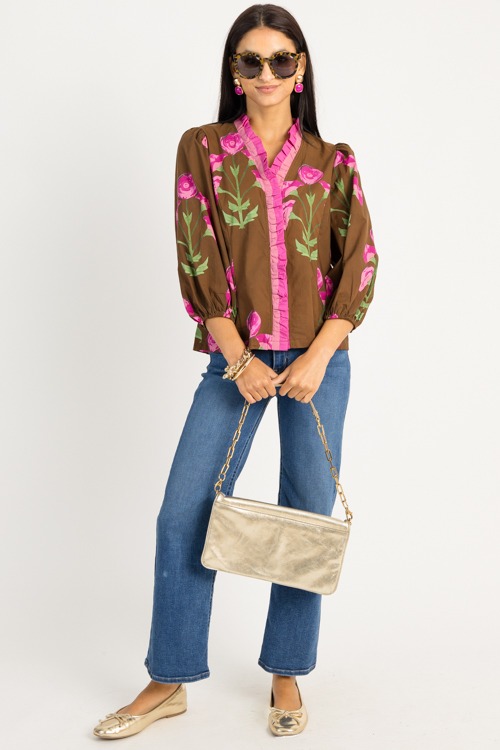 Ruffle Trim Bloom Top, Brown Mix - 0910-182.jpg