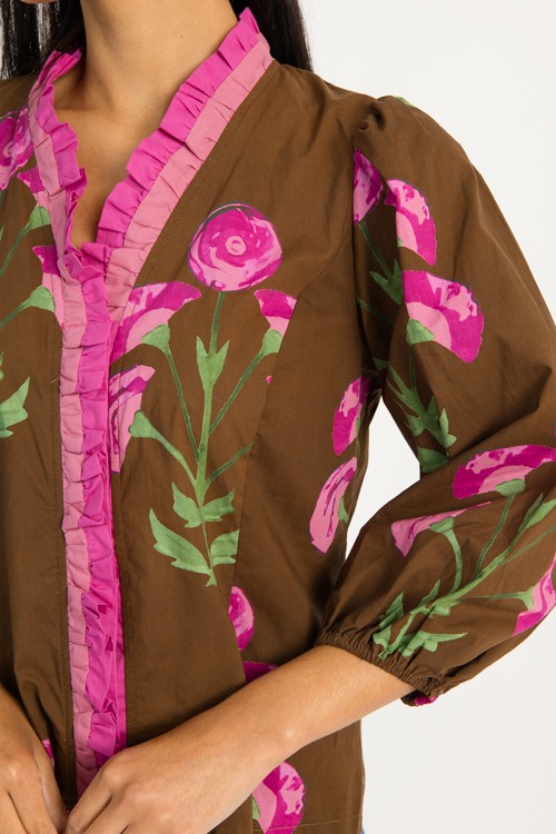 Ruffle Trim Bloom Top, Brown Mix - 0910-186.jpg
