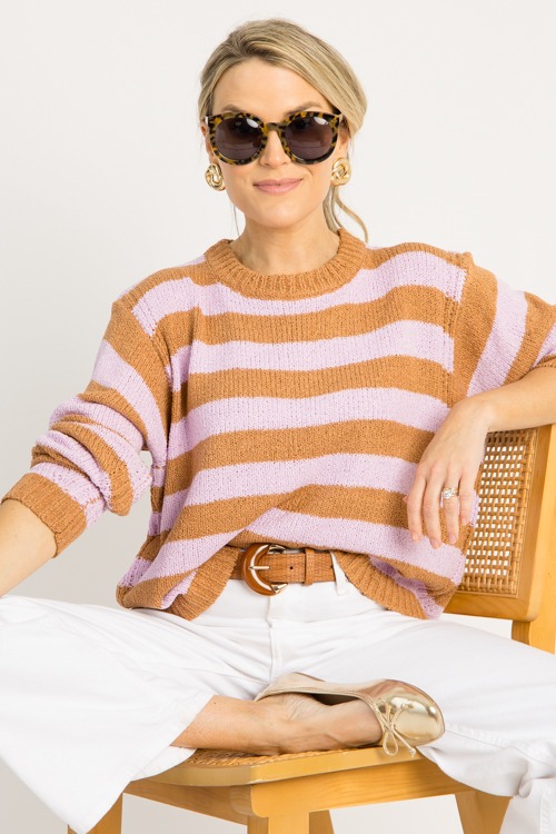 Scottie Stripe Sweater, Camel/Lilac