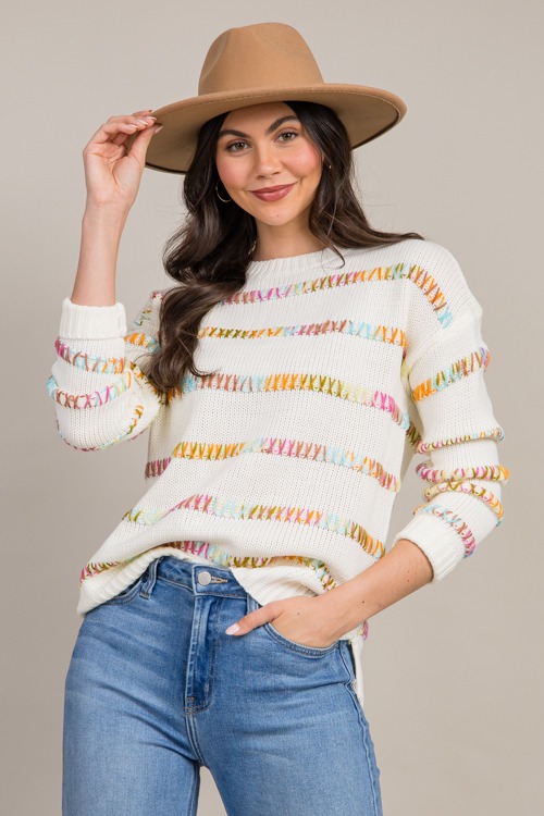 Multi Stitch Stripe Sweater, Wh - 0910-43h.jpg