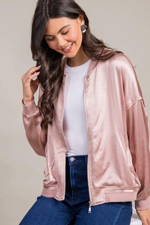 Satin Bomber Jacket, Mauve