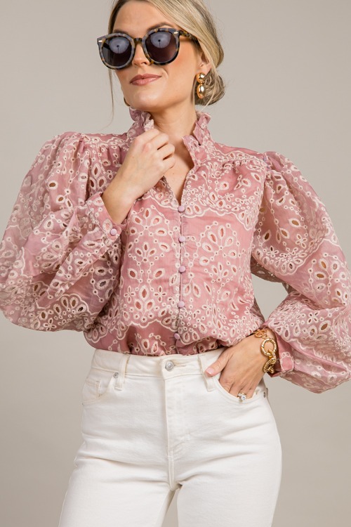 Lined Eyelet Button Blouse, Mauve - 0910-81p.jpg