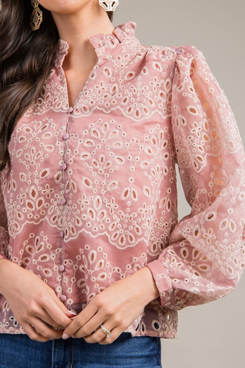 Lined Eyelet Button Blouse, Mauve - 0910-84.jpg