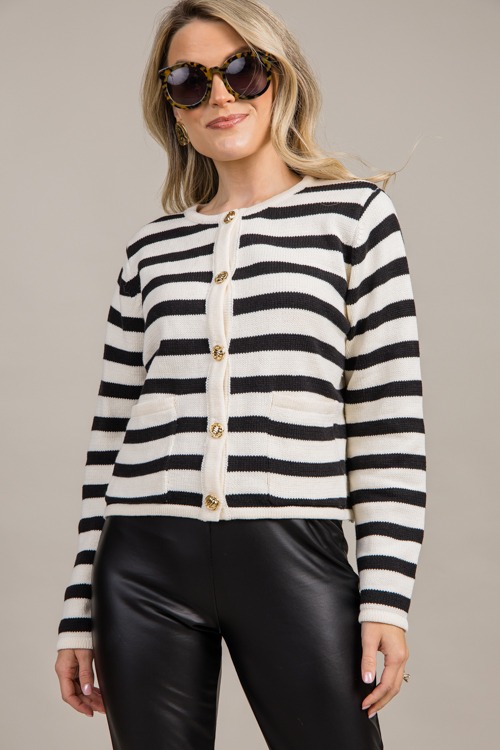 Miranda Stripe Cardigan, Ivory/Black