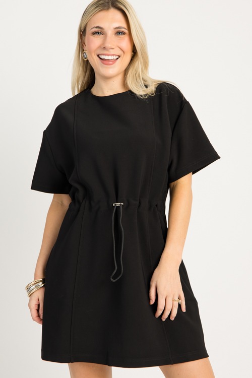 Cinch Waist Knit Dress, Black