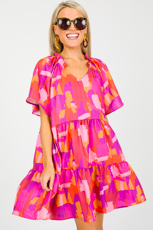 Brush Stroke Dress, Pink/Orange SALE The Blue Door Boutique