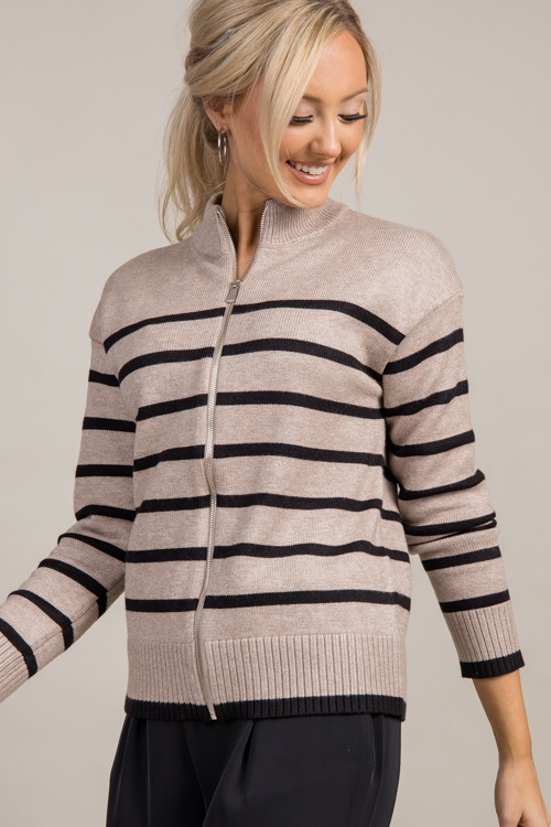 Stripe Zip Sweater Jacket, Stone