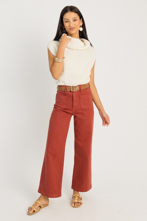 Patch Pocket Wide Leg Jeans, Burgundy - 0911-110.jpg